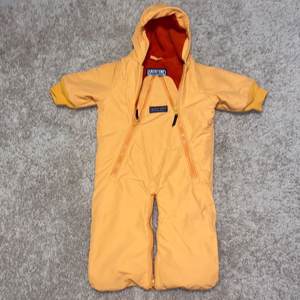 Lands’ End Infant Snowsuit Size 6M Orange Nylon snow suit